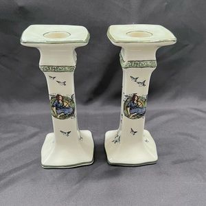Antique 1901-1922 Royal Doulton Seriesware Pair‎ Of Candlesticks 6.75” Rare Mint